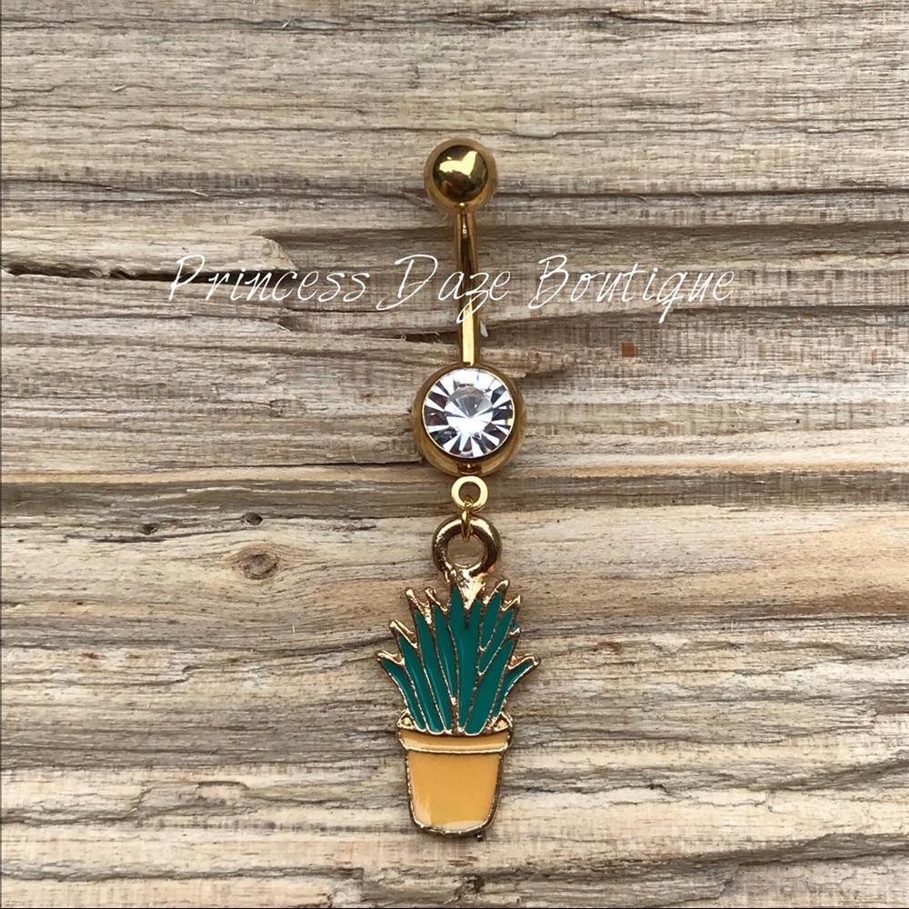 Gold Cactus Belly Button Ring